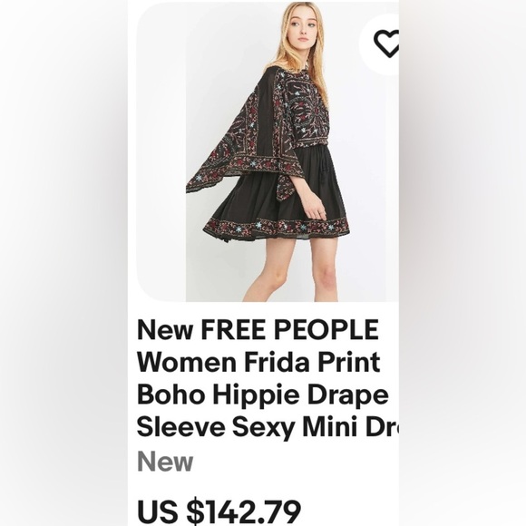 FREE PEOPLE ,NWT,mini dress,fairy,whimsical,cape sleeves,Frida print,embroidered - Picture 1 of 17